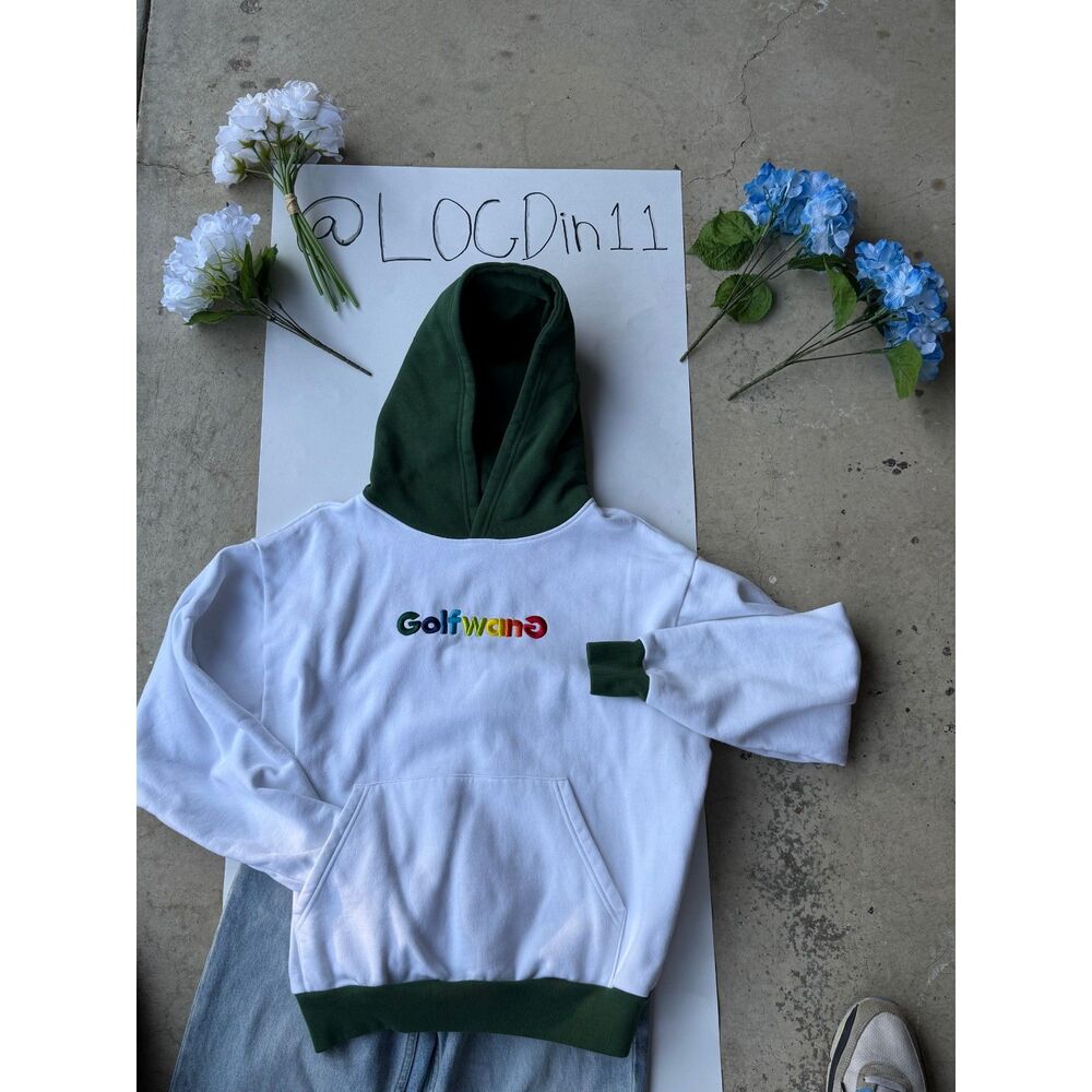 Green and White Golf Wang Hoodie with Rainbow Lettering